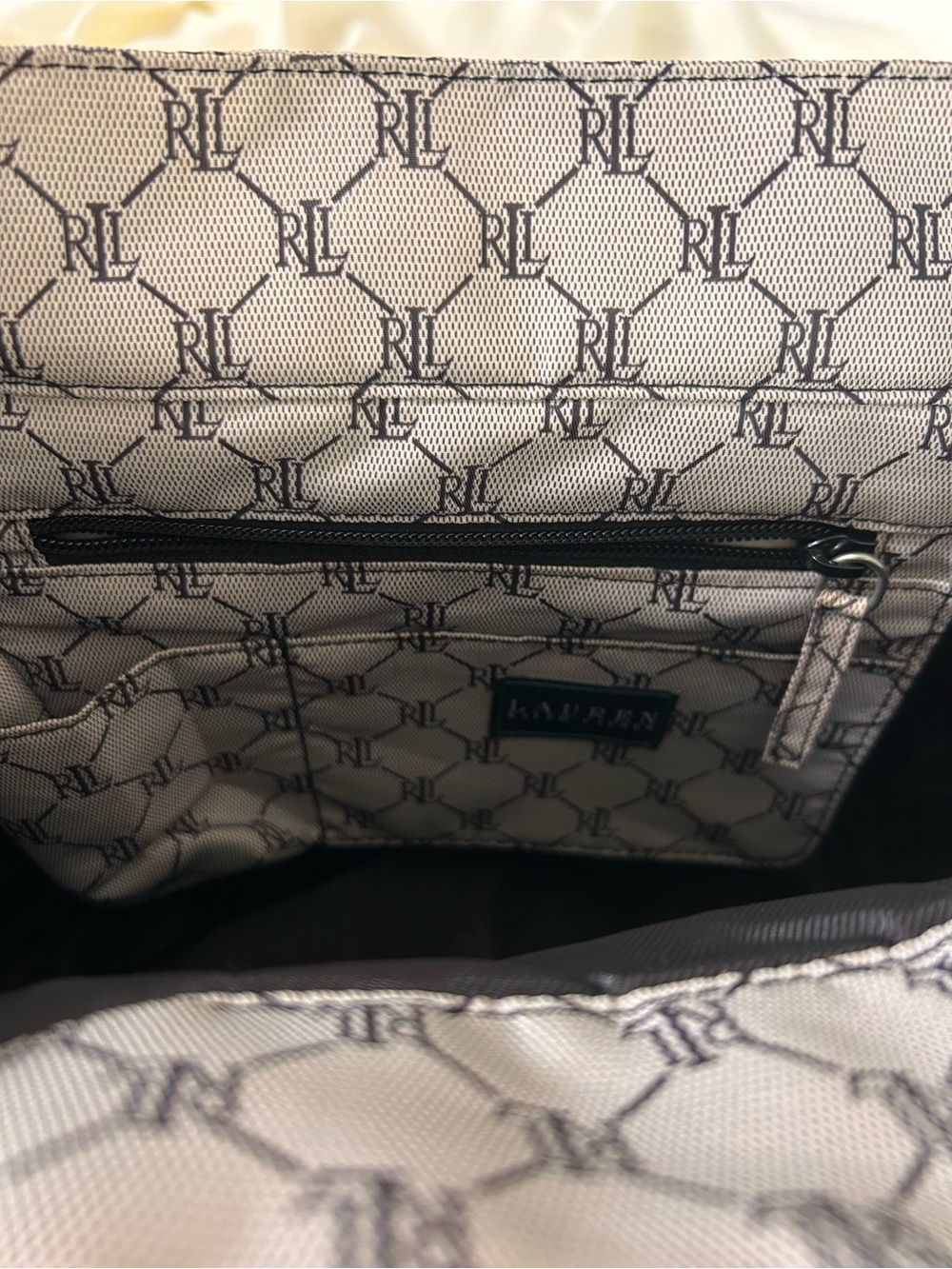 Lauren Ralph Lauren Grey and Black Monogram Tote